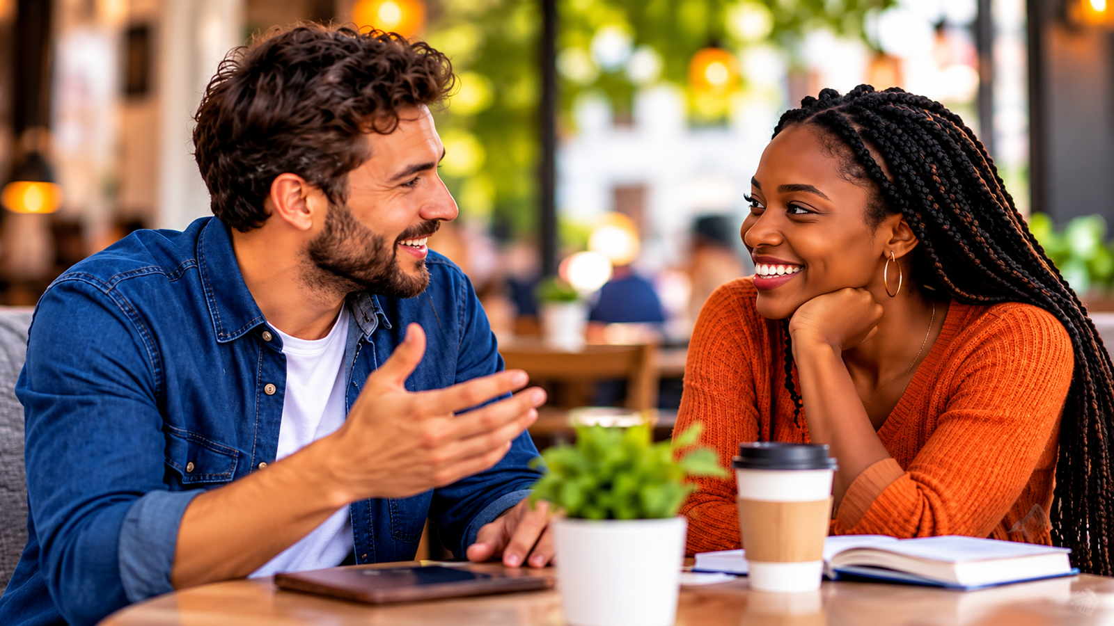 Two people having a friendly conversation